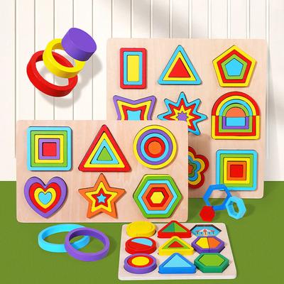 Wooden Geometry Puzzle Board Game Preschool Color Learning Geometric Shape Matching