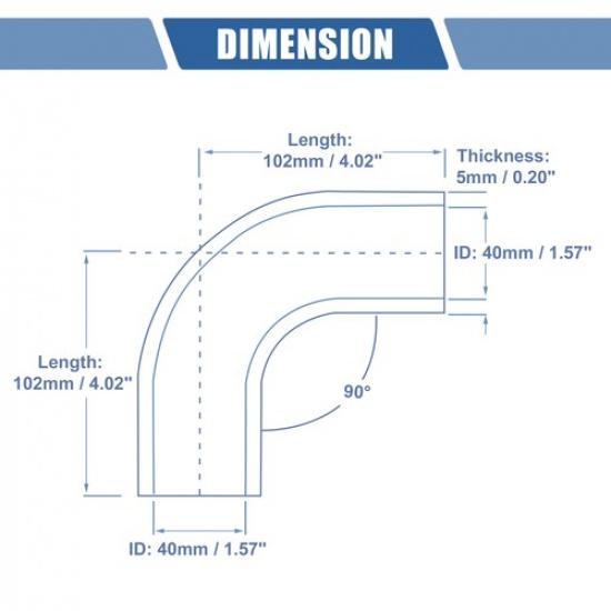 40mm 157" Innendurchmesser 102mm 402" Länge 90 Grad Schwarz Auto Silikonschlauch Universal