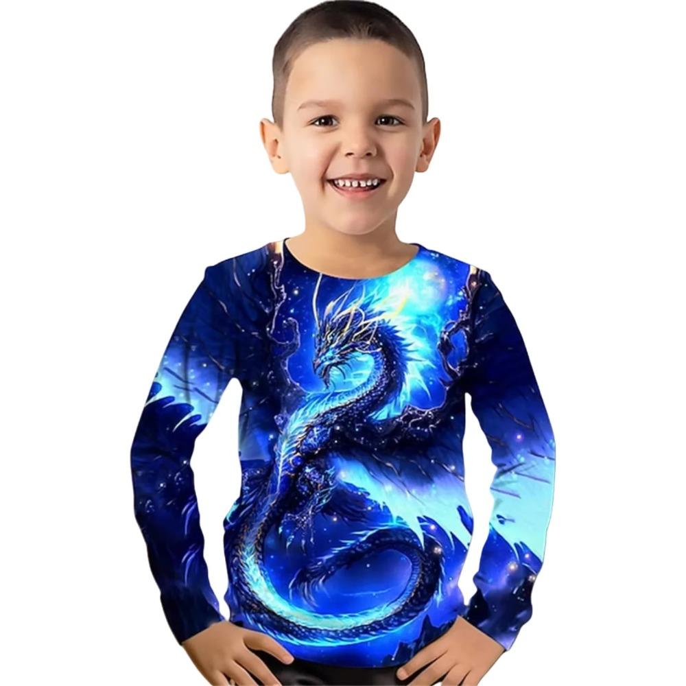 

Children s Dragon Series 3D Digital Printed Boys Fun and Fashionable Round Neck Long Sleeve T-shirt 170