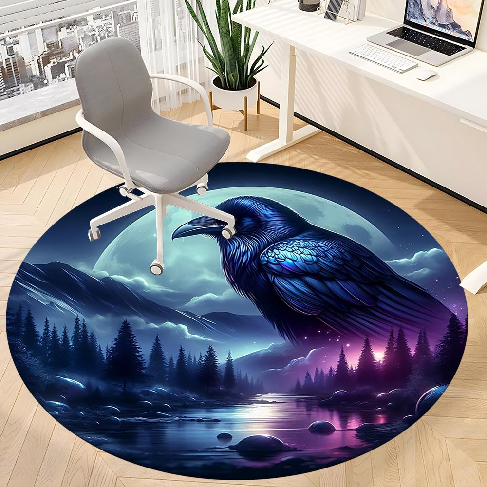 1pc Moonlit RavenChair Carpet for Office, Indoor Non-Slip Washable Polyester Fiber Carpet, Mat For Office, Machine Washable