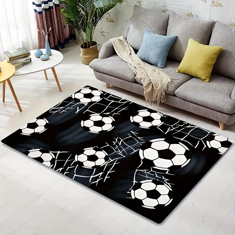 Soccer Ball Pattern Area Mat, for Living Room, Bedroom, or Outdoor Entrance Decor, Polyester Mat, Bedroom Accent | Sporty Decor
