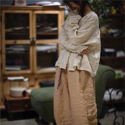 Dámské Vintage Košile Topy Patchwork Knoflíky Kulatý výstřih Dlouhý rukáv Jednobarevné Halenky Podzimní Košile