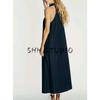 Autumn New Women clothes French style Commuter Style Simple Sleeveless Hanging Collar Denim Long Dress 6929287