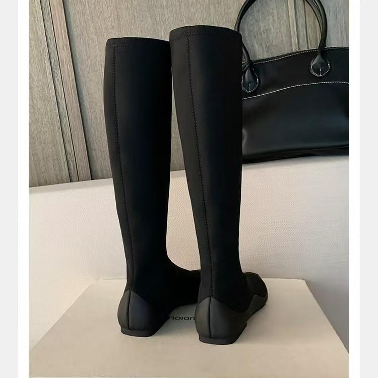 Fårskinn Druvmamma Samma Fyrkantig Tå Höga Stövlar Dam Ridstövlar Platt Botten Stövlar Elastiska Stövlar Sockstövlar Staplade Stövlar