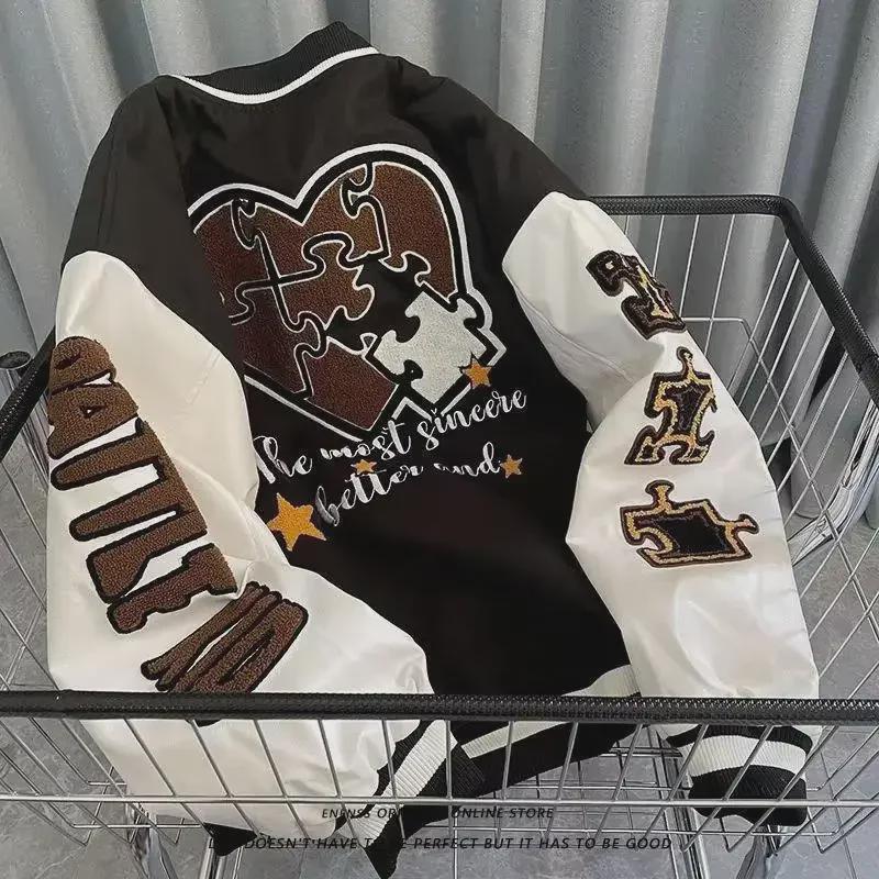 2023 Retro Embroidered Baseball Jacket for Women – American Style Cotton Coat, Loose Fit for Spring & Autumn