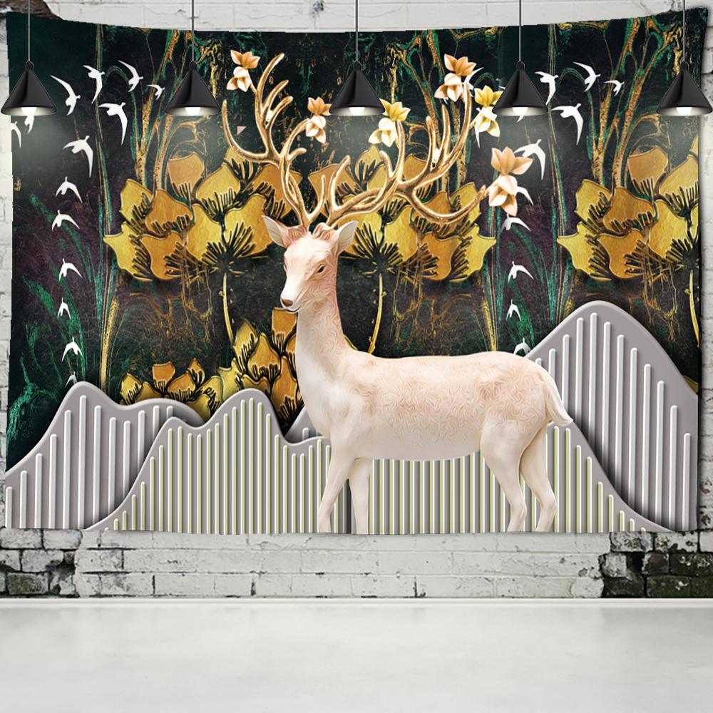 Colorful Cartoon Elk Forest Tapestry Wall Hanging Psychedelic Witchcraft Hippie Nature Scenery Home Decor Background Cloth