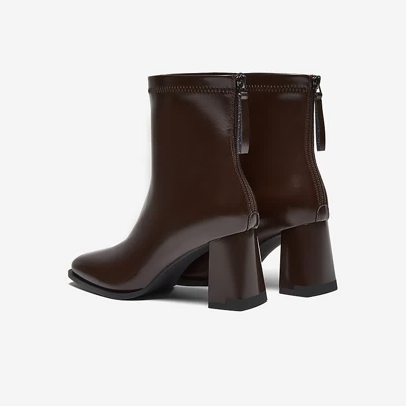 Besto Women's Square Toe Chunky Heel Mid-Calf Boots B2812DZ5