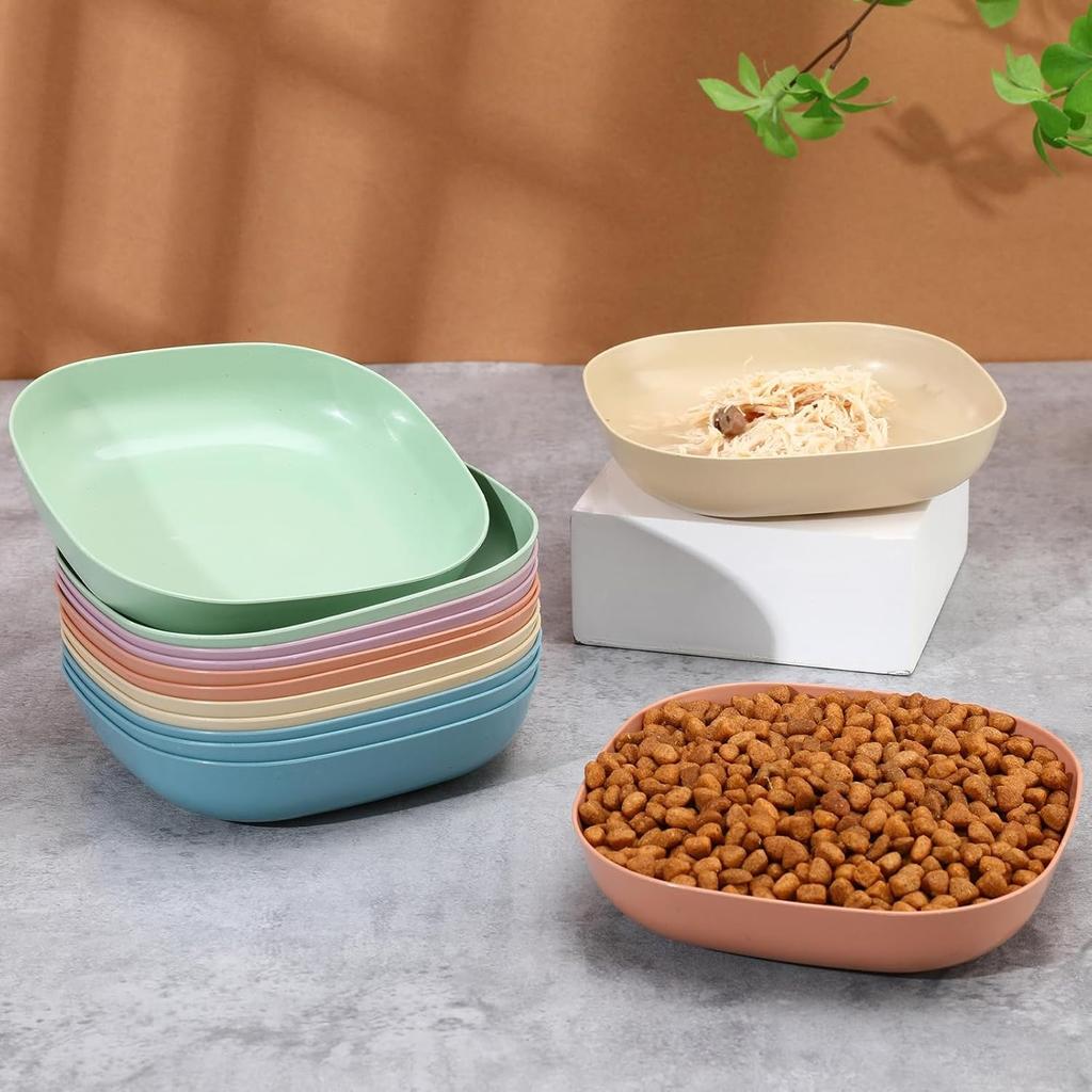 5pcs Non-Slip Plastic Cat Bowls Set Shallow Pet Food Water Dishes Suitable for Kittens Short Leg Cat Ferrets Stray Cats Dog Bowl