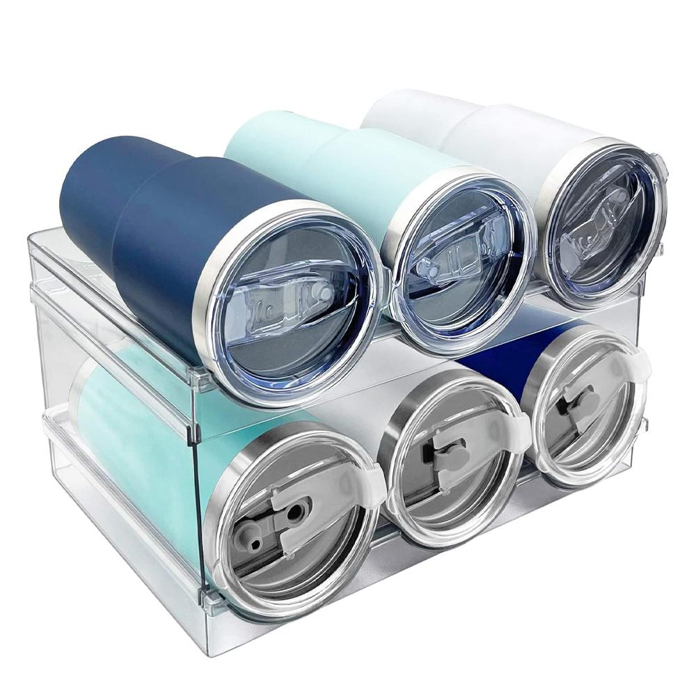 Water Bottle Organizer, Stackable Kitchen Pantry Storage Shelf, Plastic Water Bottle Holder for Cabinet and Fridge Organization