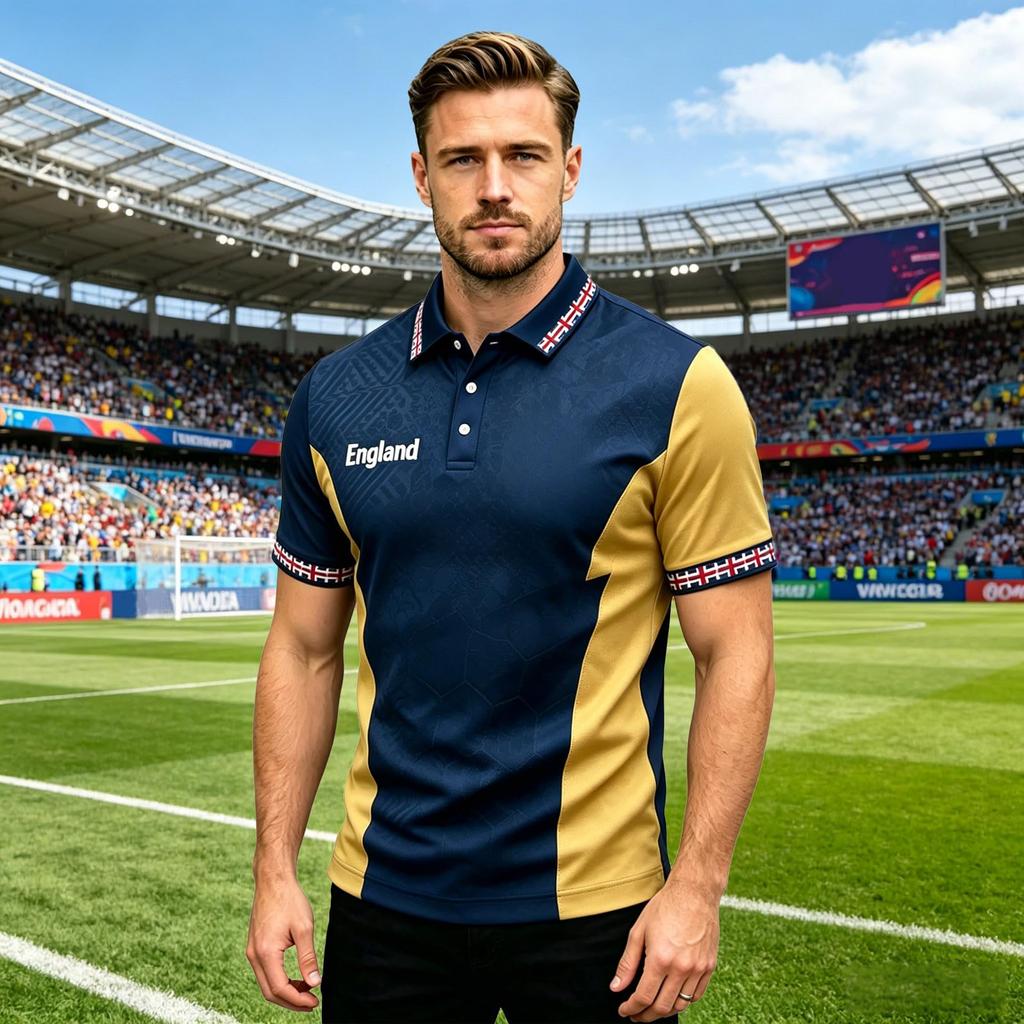 Men's Football Polo Shirt Classic Fit Short Sleeve Collar Button Placket Lightweight Breathable Sportswear for Casual Outdoor Activities