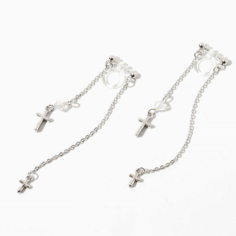 Ear Piercing Ear Clip Cross Tassel Crystal Ear Bone Clip Fake Earring Earring Earring Ear Bone Nail Women