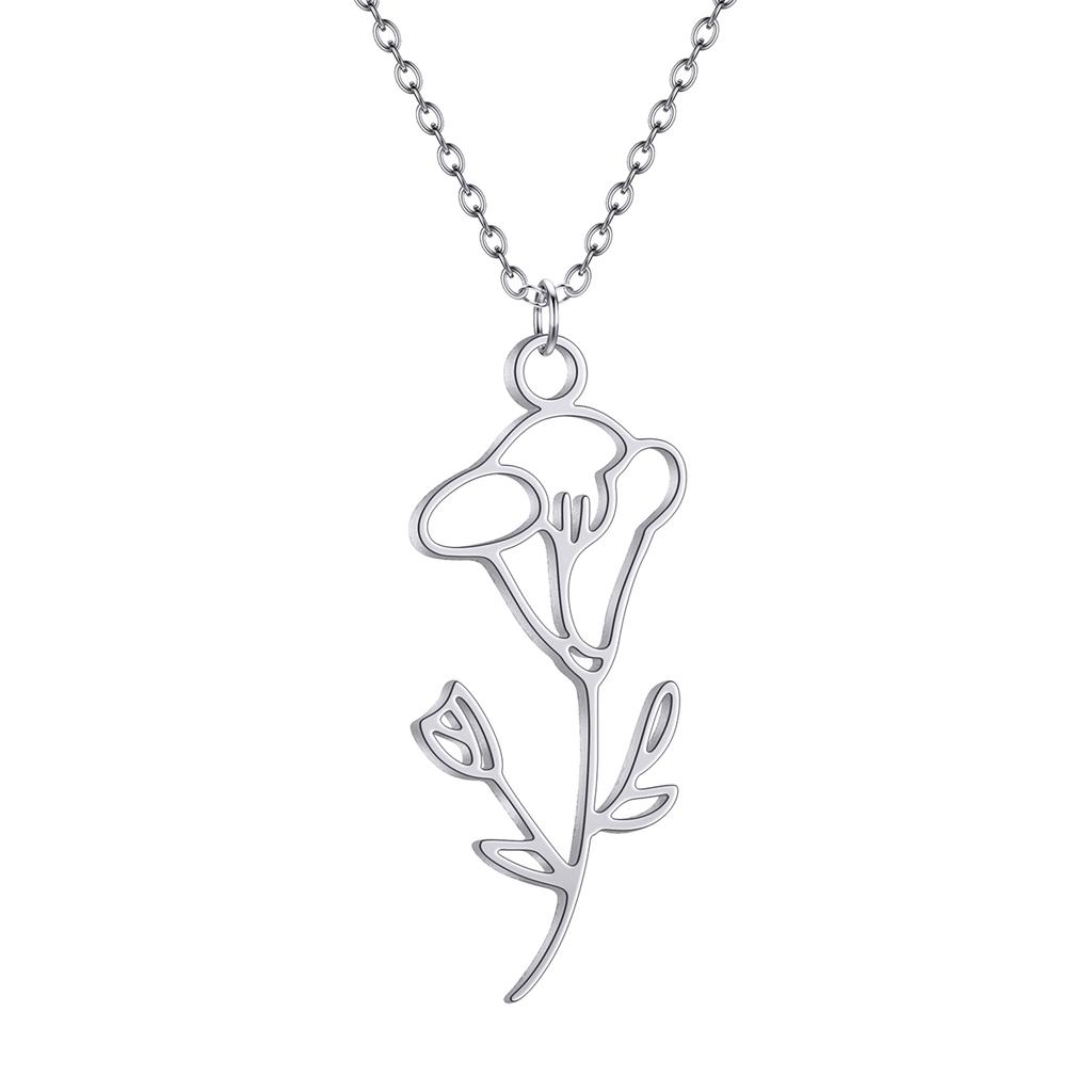 Kinitial Stainless Steel Morning Glory Birth Flower Pendant Necklaces For Women Girls Trendy Birthday Gifts For Friends Lover
