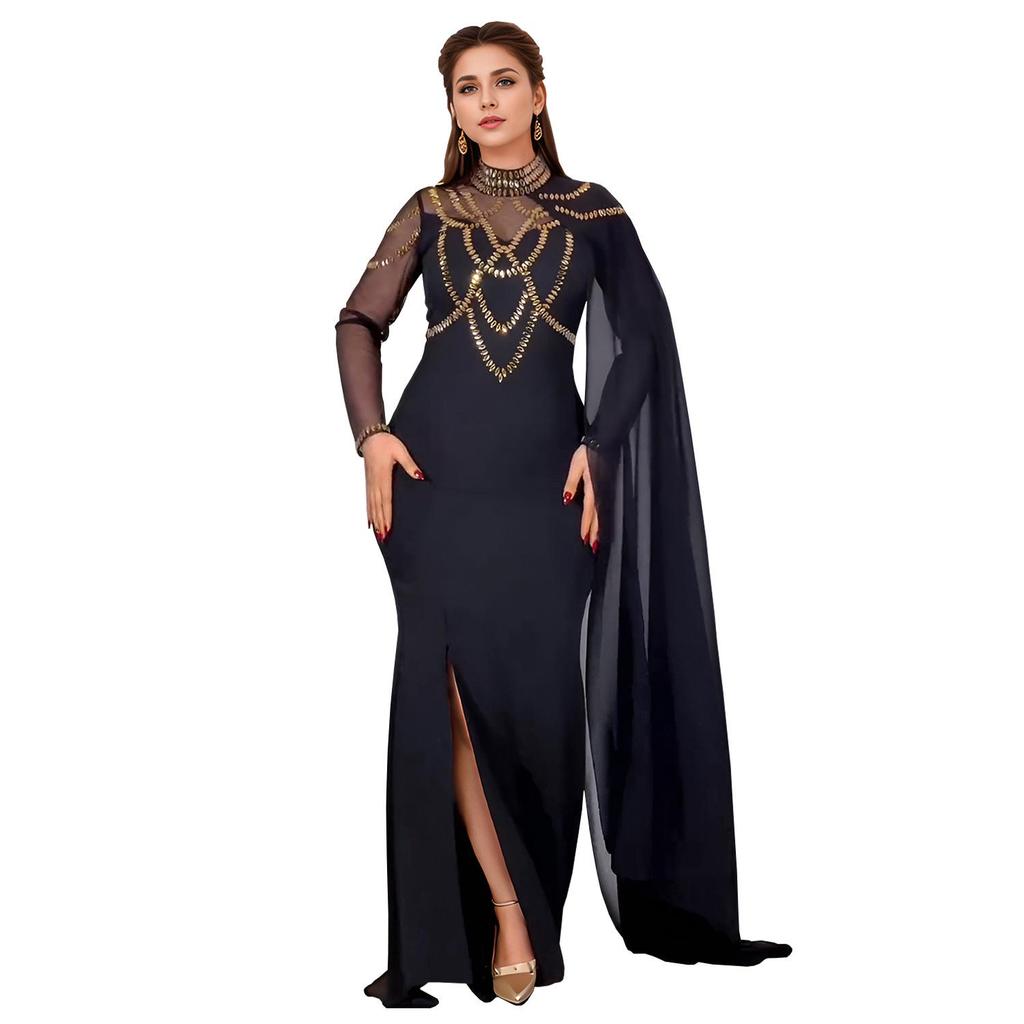 Women's Fashion Slim-fit Rhinestone Shawl Dress - Elegant European & American Style