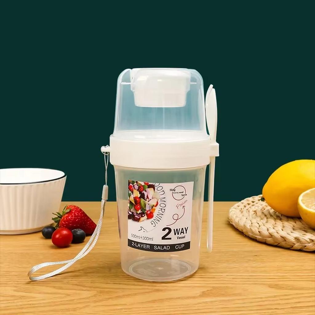 Portable Breakfast Salad Cup Mason Cup with Fork for Fruit Yogurt Vegetable