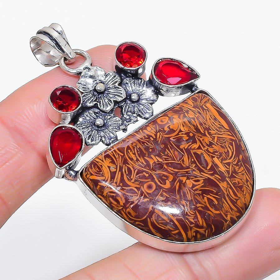 

Натуральная мариамская яшма, гранат 925 стерлинговое серебро ювелирная подвеска 2,29 k5U05