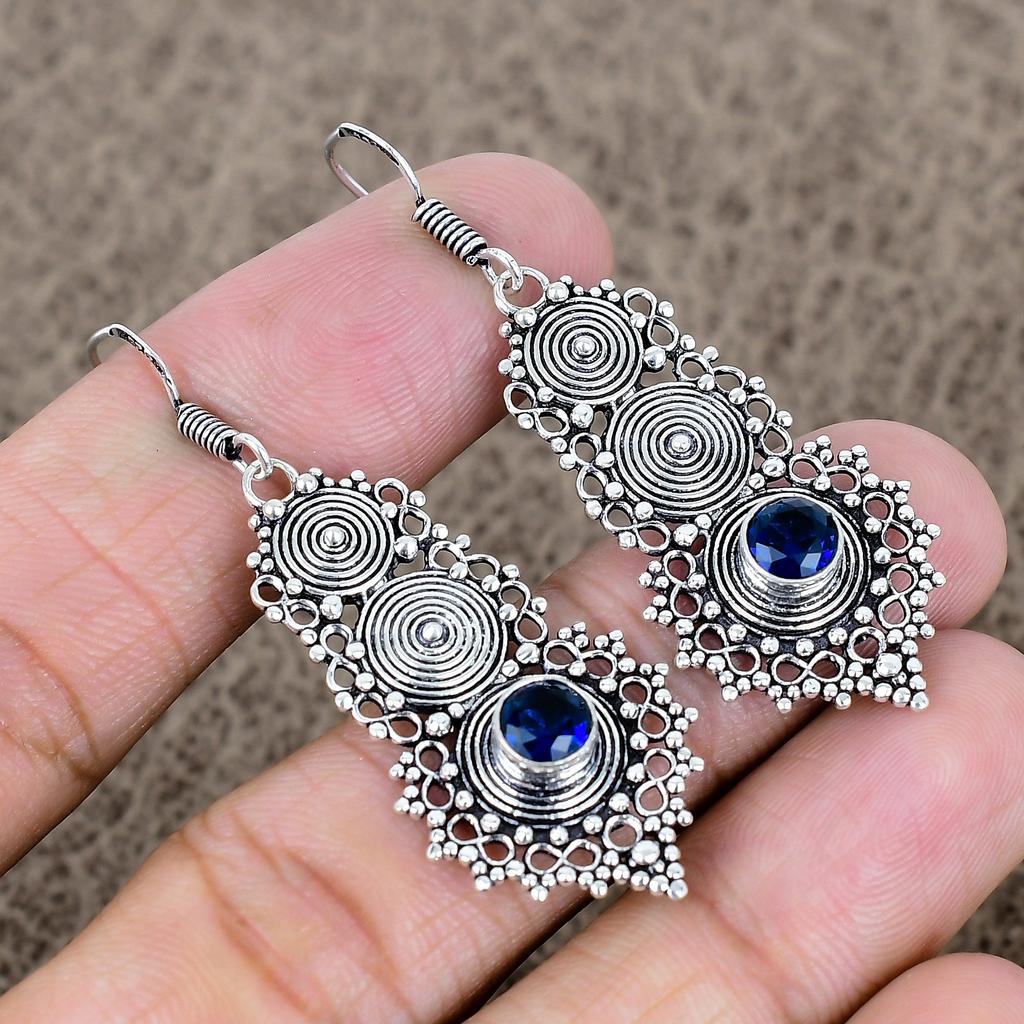 London Blue Topaz Gemstone 925 Sterling Silver Jewelry Earring 2.25" KKG-765