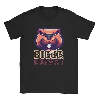 Synthwave Polish Beaver Meme Bobr Bober Kurwa T Shirts Men Pure Cotton T-Shirt Crew Neck Tees Short Sleeve Clothing Plus Size