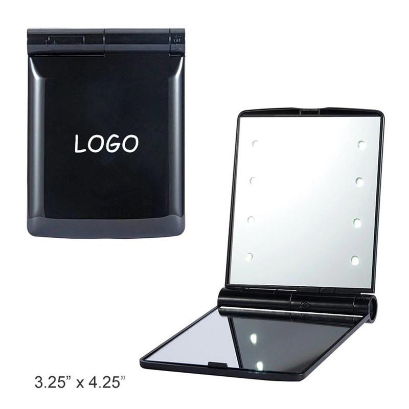 Portable Folding Makeup Mirror With Led Lights For Travel And Home Use