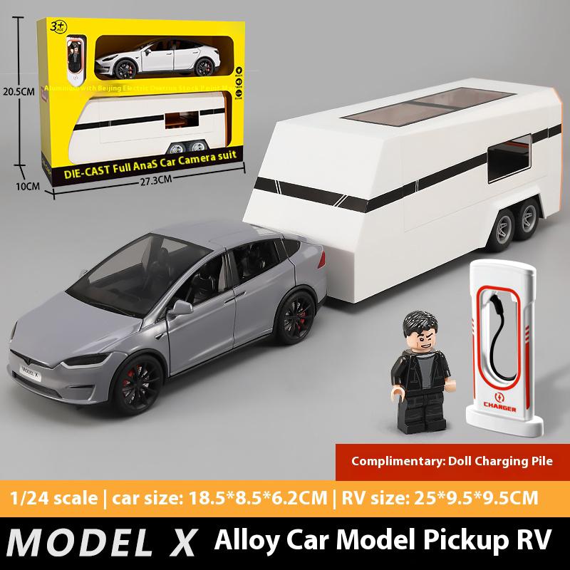 1:24 Modello Y Modello X Modello S Rimorchio RV Lega Metallo Pressofuso Modello di Auto Giocattolo Simulato Collezioni Hobby Regali di Compleanno Ragazzo
