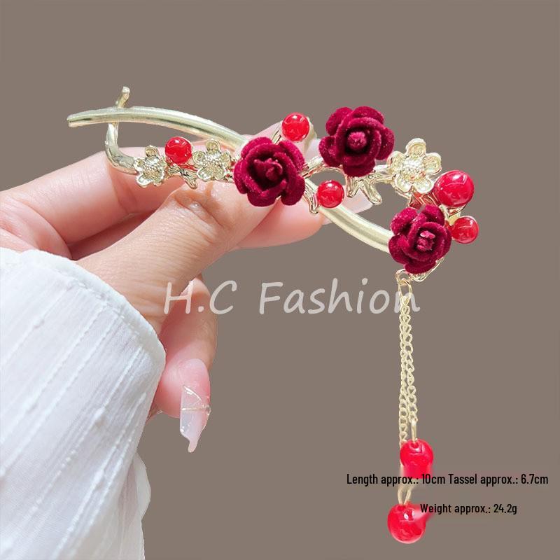 Retro Embroidered Butterfly Tassel Hair Clip for Women