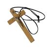 Retro Men Women Necklace with Black Rope Cross Pendant Christian Religious Natural Wooden for Children Boys Girls