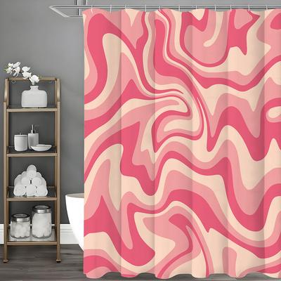 Rideau de douche rose à motif ligne fluide, Rideau de douche décoratif pour salle de bain, Rideau de douche imperméable avec crochets