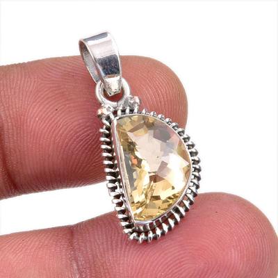 Natural Citrine Gemstone Handmade 925 Solid Sterling Silver Gift Pendant 1" F8R60