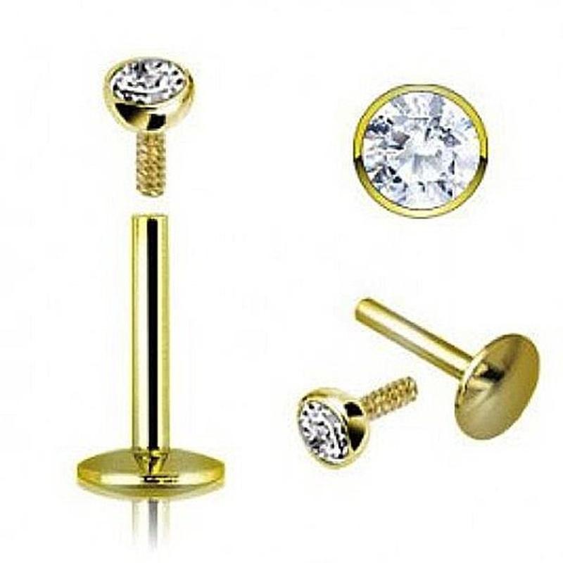 KODY PIERCING Piercing Labret Crystal Gold Eloxovaná tyč 10mm - Kvalitní Piercing