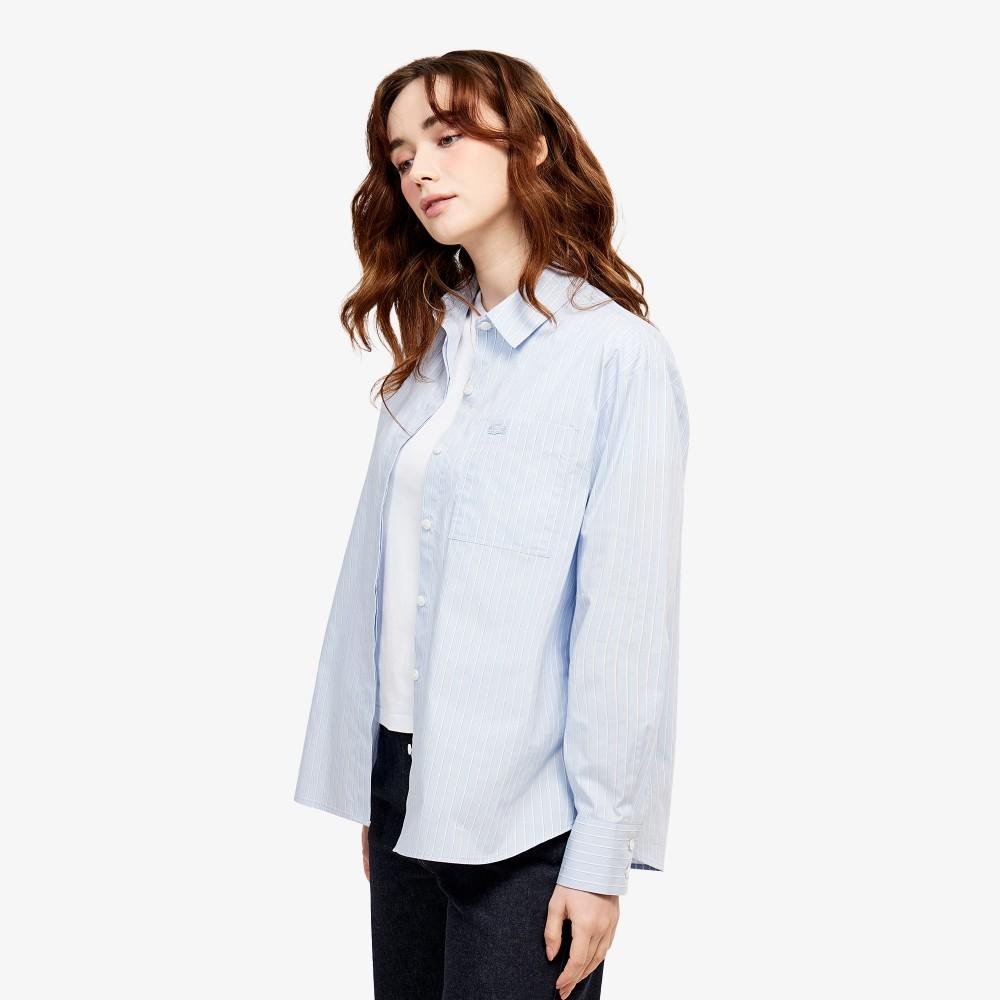 [lacoste] Women s Relaxed Fit Stripe Poplin Shirt CF679E-56GAEY 34