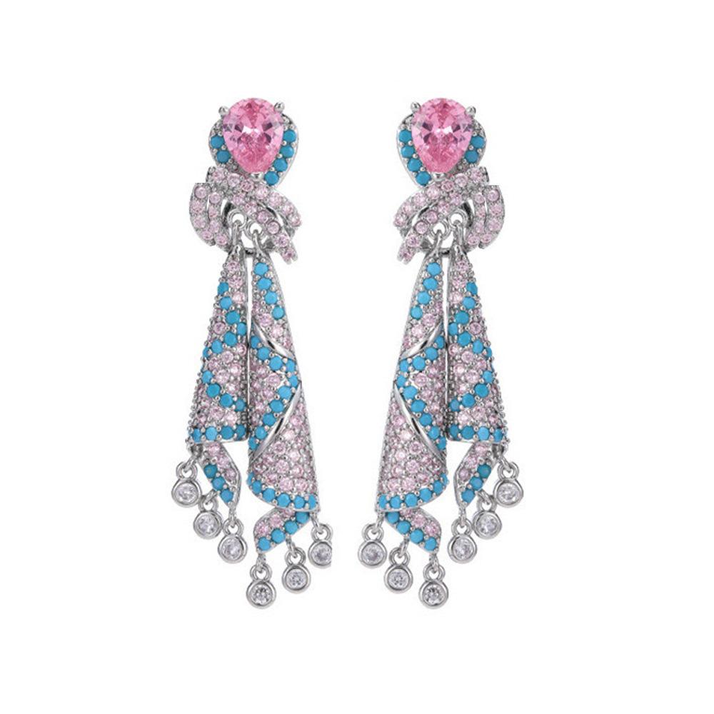 

Игла Тяжелая промышленность Цвет Шелк Легкая роскошь Высокий темперамент Розовый циркон Серьги с бахромой Серьги