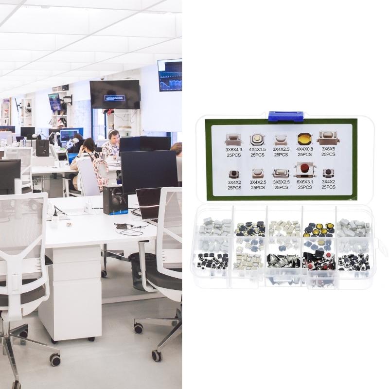 250Pcs Touch Microswitches Tactile Button Switches Kit 10 Varieties For Car Key Remote Control Electronics Projects
