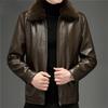 Herren-Fleece-gefütterter dicker Ledermantel, PU-Lederjacke, Herbst- und Winter-Reißverschluss-Pelzmantel