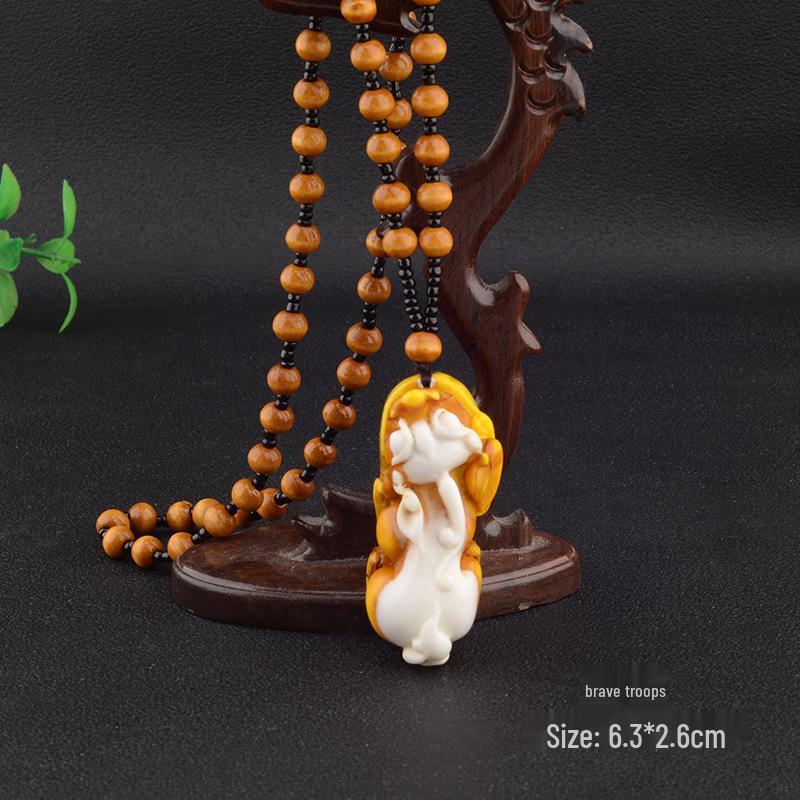 Amber Dragon Pixiu Pendant Necklace - Ethnic Style, Natural Long-Lasting Fragrance, Wealth-Attracting Accessory.