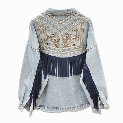 Spring Autumn Denim Jacket Korean Floral Embroidery Suede Fringe Loose Chaquetas Mujer Coat Long Sleeve Outerwear Women Veste