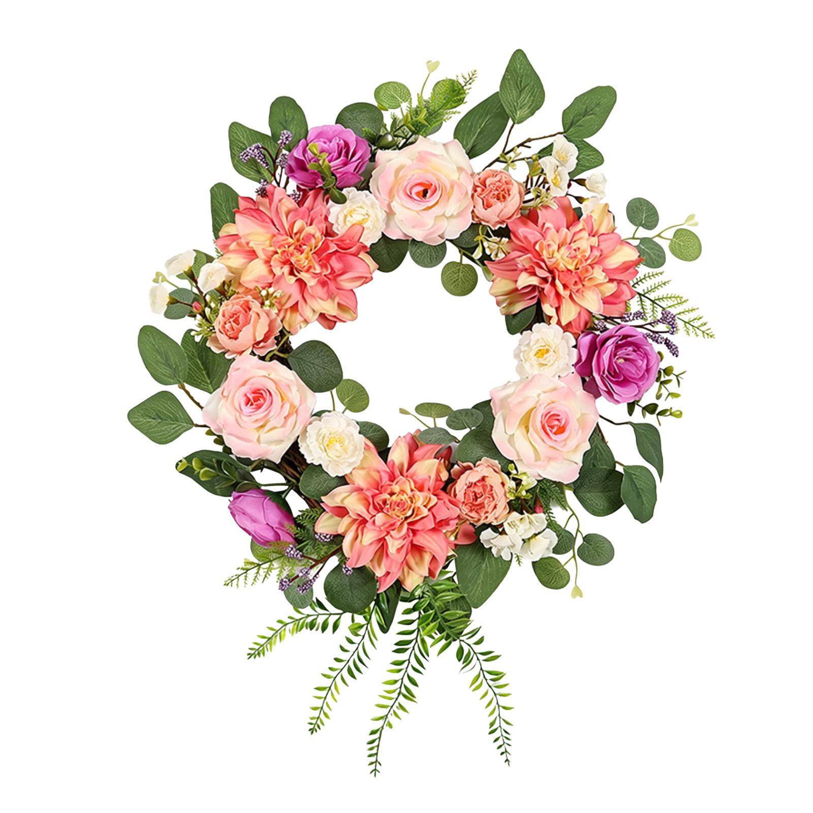 3D 50cm Artificial Green Plant Wreath, Peony And Camellia Artificial Flower Wreath, Door Decoration, Wedding Decoration, Home Hanging Ornament. One Size