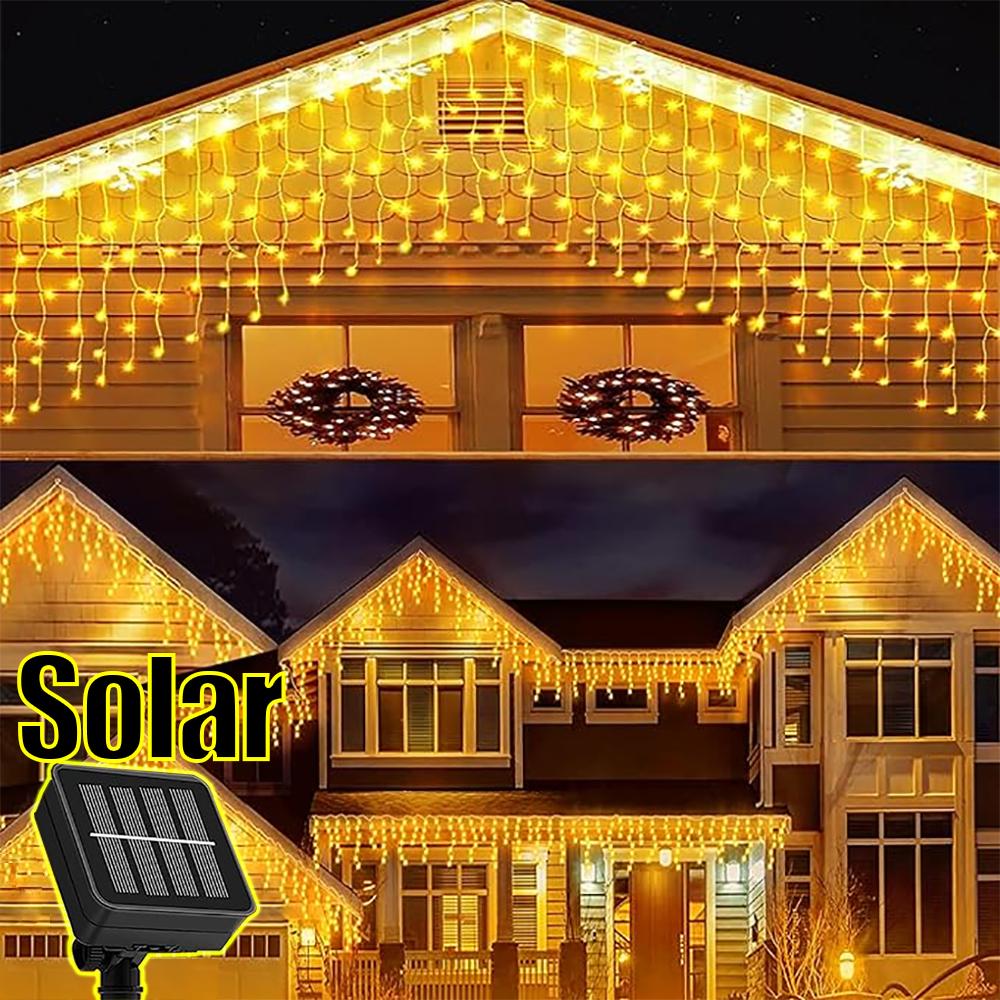 

3.5M LED Solar Icicle String Lights Waterproof Eaves Decor Light Outdoor Curtain Icicle Light Patio Yard Garden Party Decoration теплый белый