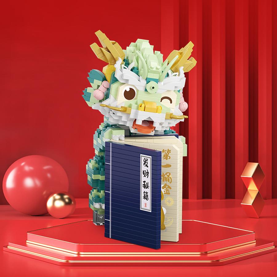 Chinese New Year Style Lion Dance Dragon Micro Particle Building Blocks Desktop Decoration Model Toy New Year Gift