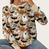 Ladies Spring Autumn Ghost Pumpkin Halloween O Neck Long Sleeve Pullover Hoodies Sweatshirt Top