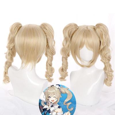 75CM Genshin Impact Barbara Cosplay Pruik Bleke Blonde Lang Krullend Twin Paardenstaarten Hittebestendige Haar Volwassen Halloween Rol Pruiken