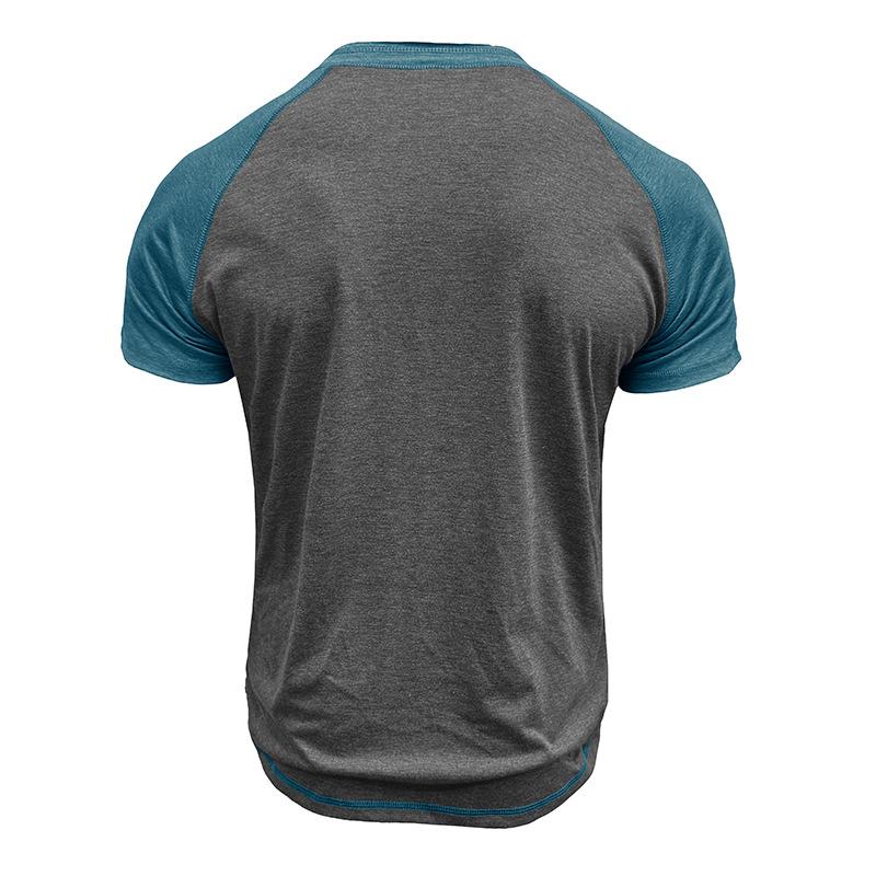 Men's Summer Short Sleeve T-Shirt Fashion Patchwork Henry Collar Button Casual Tees Tops