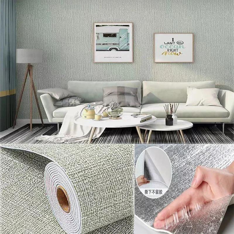 3D Self-Adhesive Linen Wallpaper Continuous Waterproof Wall Stickers Living Room Bedroom Kitchen Cabinet Waterproof Wall Sticker