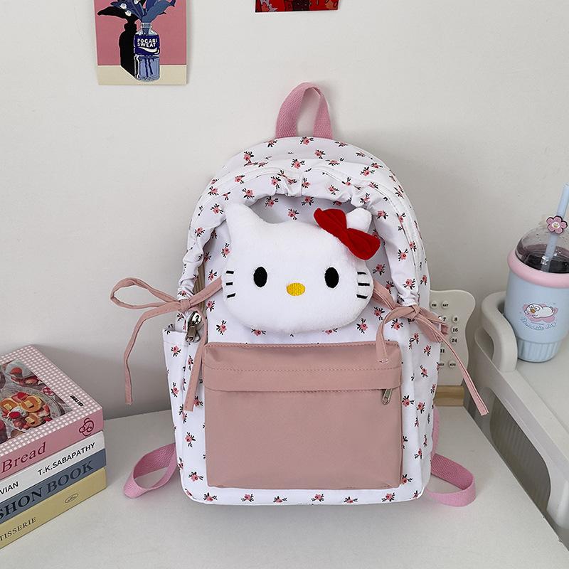 

Cute KT Cat Doll Duffy Bear Backpack New Floral Sherry Rose Backpack Large Capacity Travel Backpack