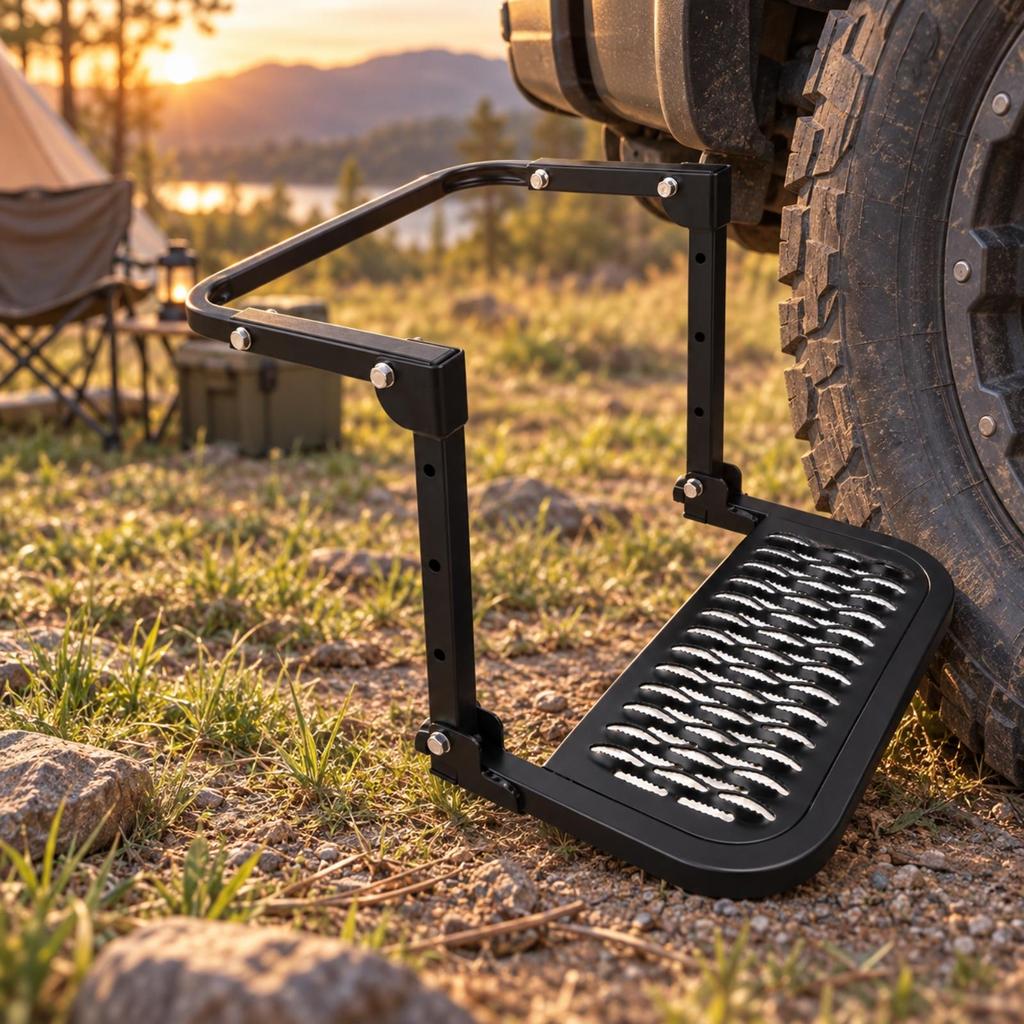 Adjustable Wheel Step with Curved Support Stable Metal Anti-Slip