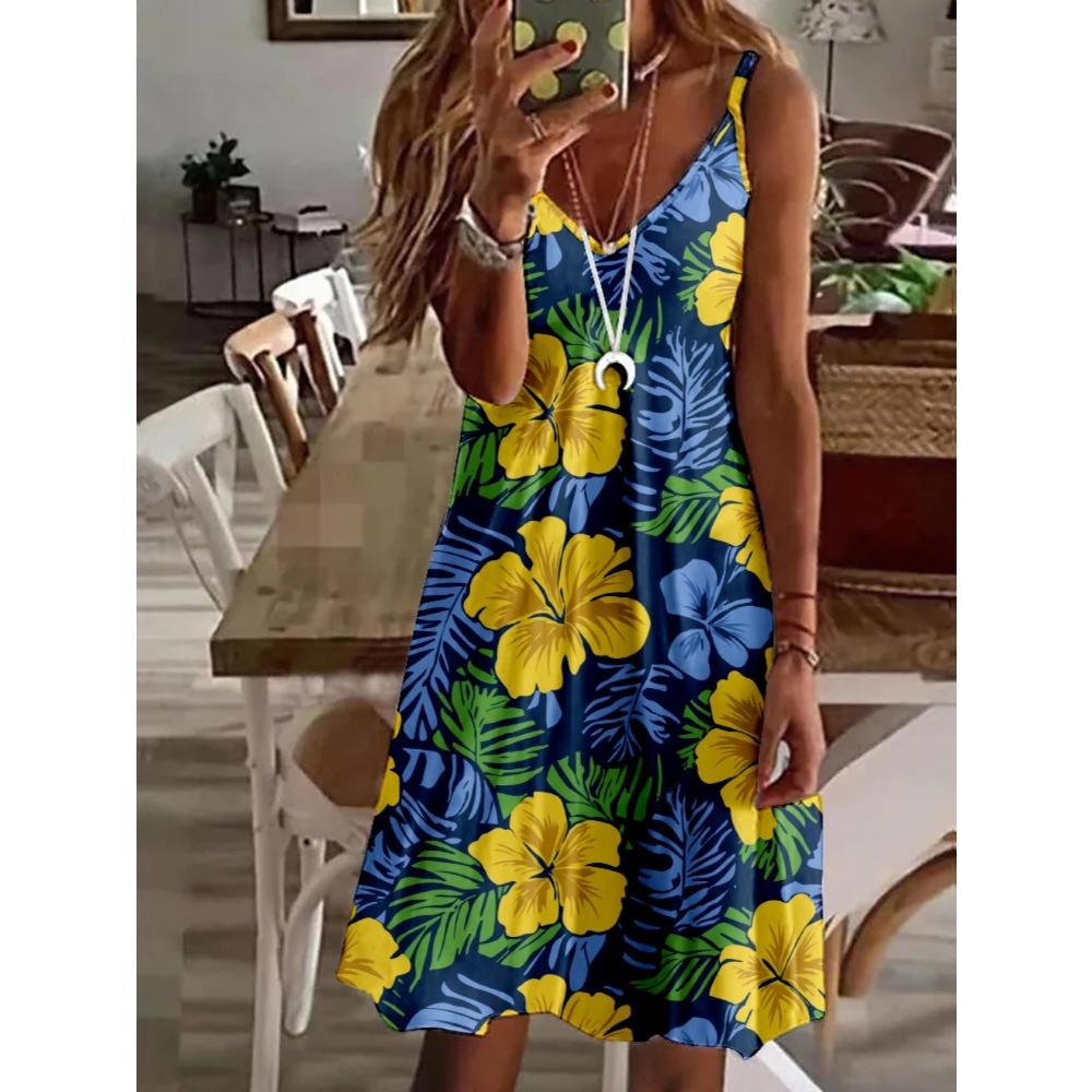 Elegant Spring and Summer New Printed Women's Camisole Dress