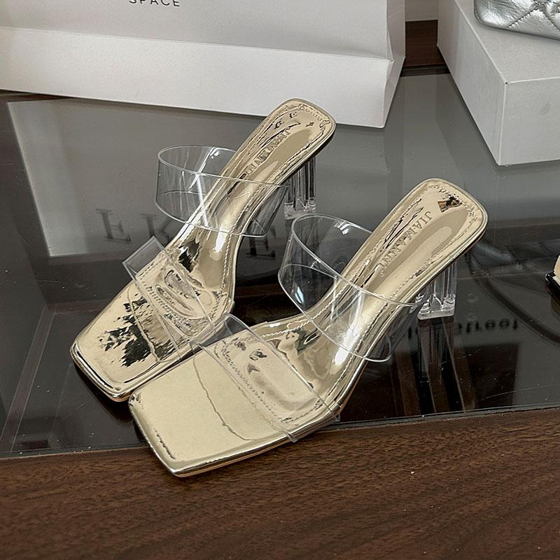 Fashion Fashion Transparent Heels Sandals Slides Shoes For Women Footwear Square Toe Ladies High Heels Sandals Shoes Female Pumps