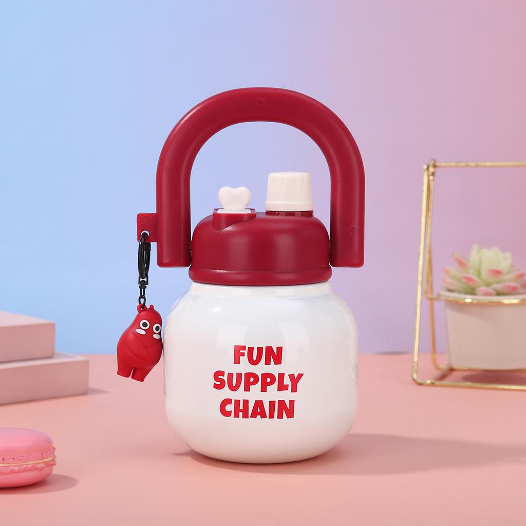 New High Appearance Level Stainless Steel Thermos Cup Cute Double Drink Carrying Pot Outdoor Portable Cup with Straw