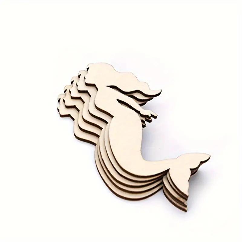 10pcs Unfinished Mermaid Shaped Wood Mermaid Tag Hanging Wood Cutout Blank Wood Slices Wooden Tags for Beach and Nautical Decor