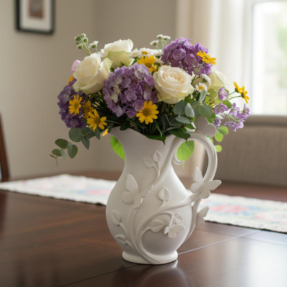 Moderne weiße Schmetterlingsvase für Blumen, elegantes Design