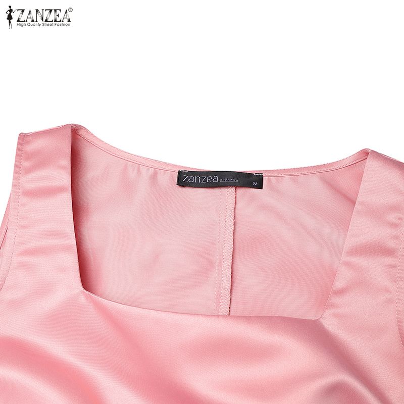 ZANZEA Damen Freizeitkleid mit eckigem Ausschnitt, Sommer, ärmellos
