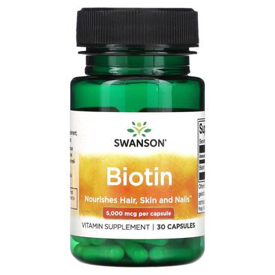 Biotin, 5 000 mcg, 30 kapslí